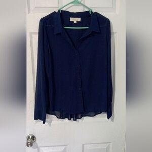 Olive & Oak navy Button Up, Size Large.  Pleated Back, Corpcore
